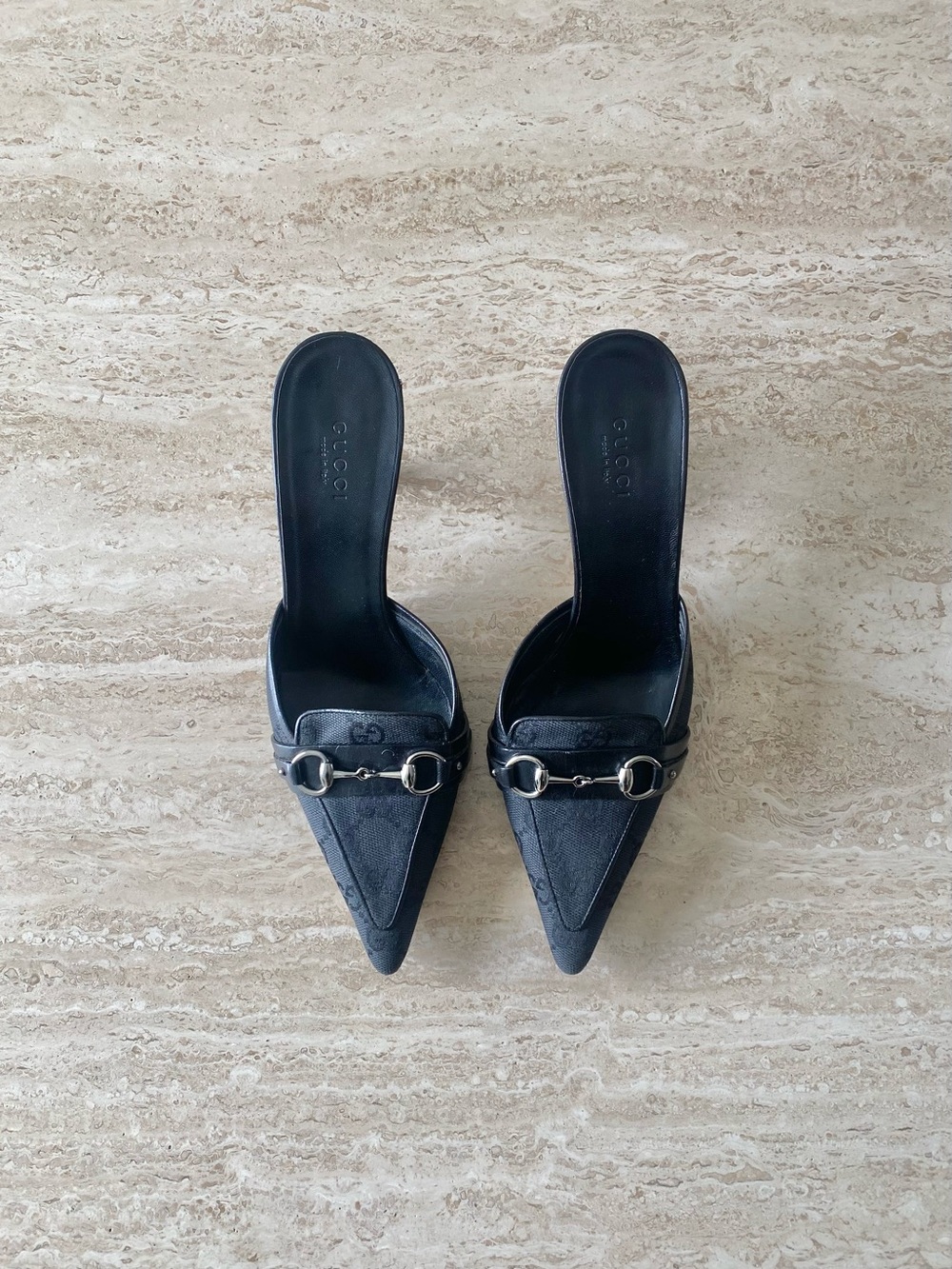 Vintage Gucci GG Canvas Horsebit Mule Heels